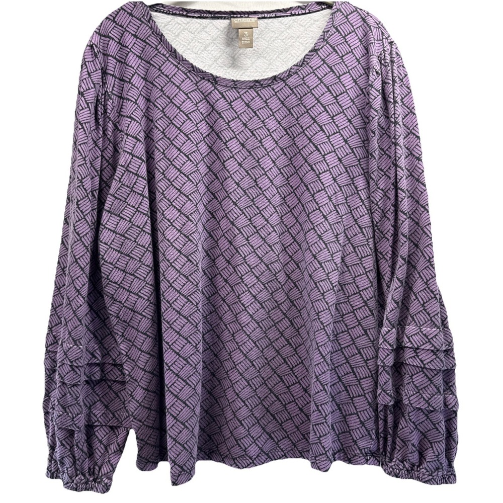Chicos Women's Top Size XL Purple Bohemian Long Layered‎ Wide Sleeves Pullover
